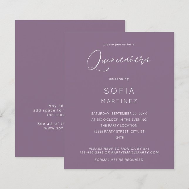 Lámina Calligrafía Quinceanera de Pluma Púrpura (Anverso / Reverso)
