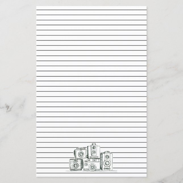 Lámina Cámaras de época Letra negra en línea Stationery (Anverso)