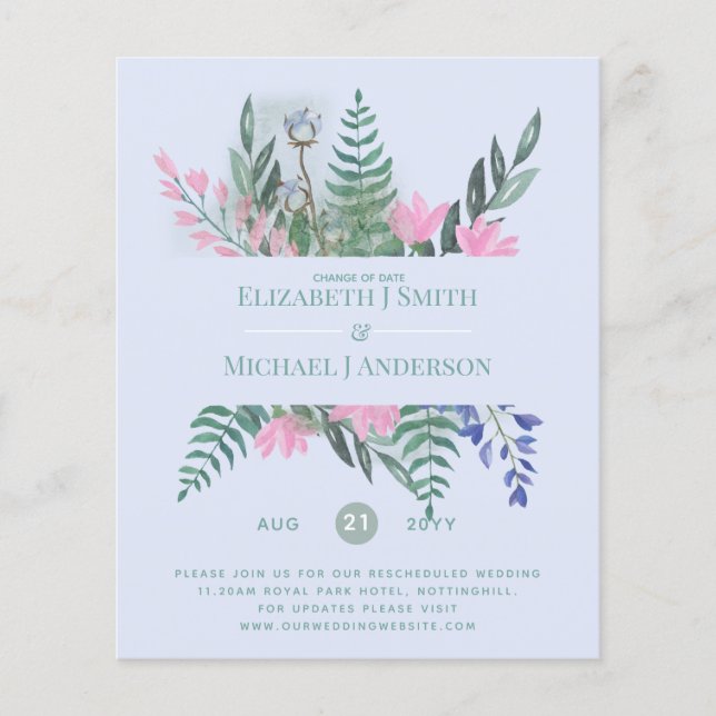 Lámina Cambio de fecha Planes de postergación Moda Flores (Anverso)