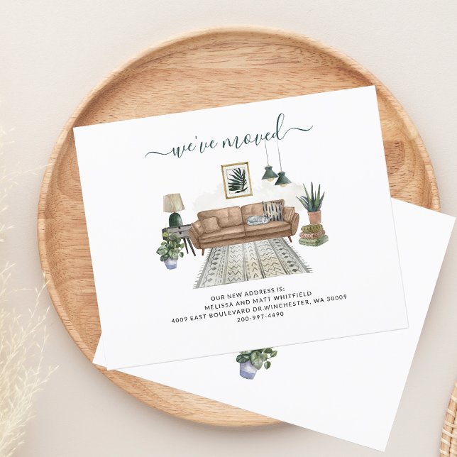 Lámina Cambio de la Invitación de desplazamiento del Boho (Moving Announcement Boho Chic Living Room Change of Address)