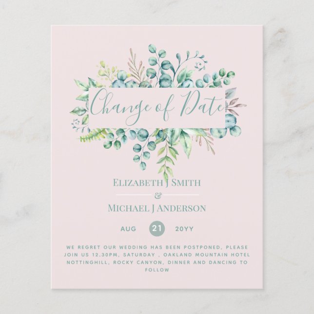 Lámina Cambio de Planes Fecha Verenery Eucalyptus Evento (Anverso)