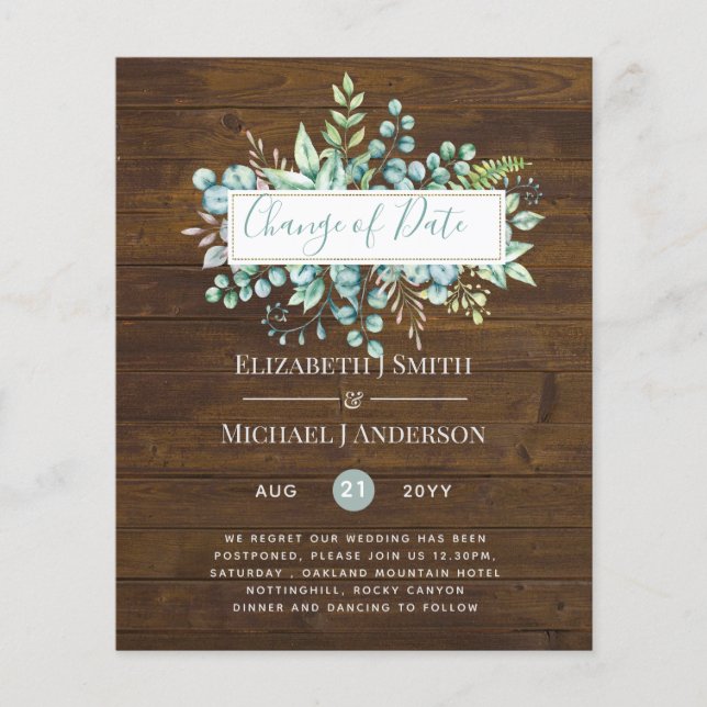 Lámina Cambio de Planes Fecha Verenery Eucalyptus Evento (Anverso)