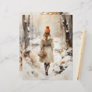 Lámina Caminando por el papel de cartón de invierno en Wo