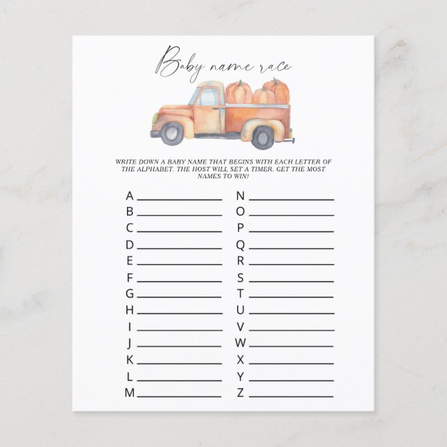 Lámina Camión de calabaza - Juego de carreras de nombre d (Anverso)