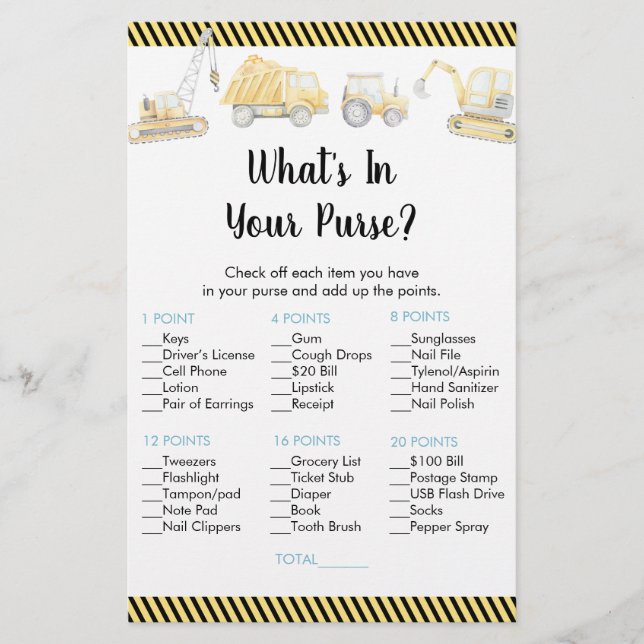 Lámina Camión de construcción ¿Qué hay en tu juego de bol (Anverso)