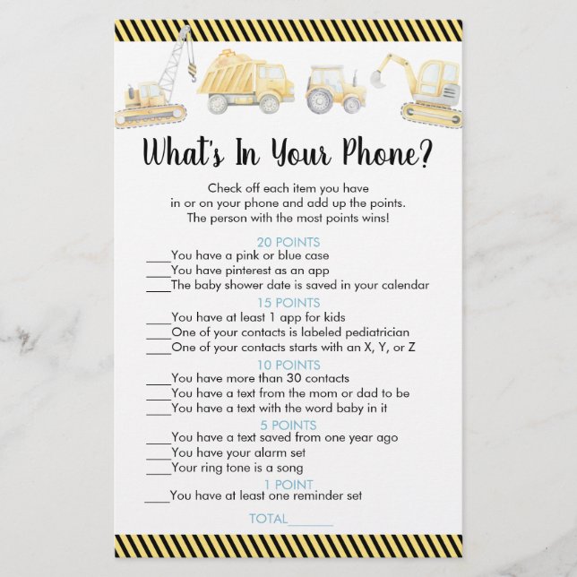 Lámina Camión de construcción qué hay en tu juego de telé (Anverso)