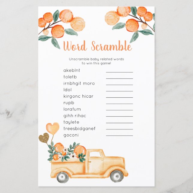 Lámina Camión de juego de escramble de palabras Cítricos  (Anverso)
