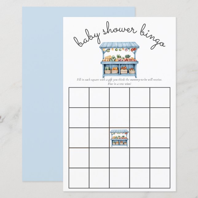 Lámina Campesinos Azules Mercado Baby Boy Juego de Bingo  (Anverso / Reverso)