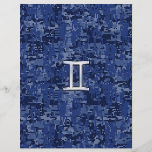 Lámina Camuflaje digital azul Símbolo zodiacal Géminis