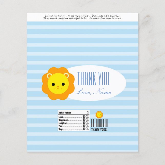 Lámina Candy Bar Wrapper Favor - león azul (Anverso)