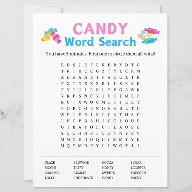 Lámina Candy Word Search Game (Anverso)