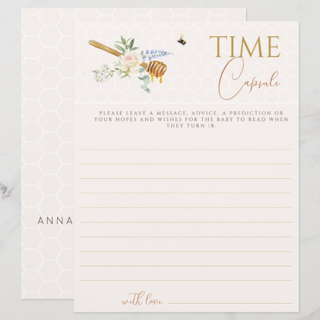Lámina Cápsula de tiempo Baby Shower de la miel pequeña d (Anverso / Reverso)