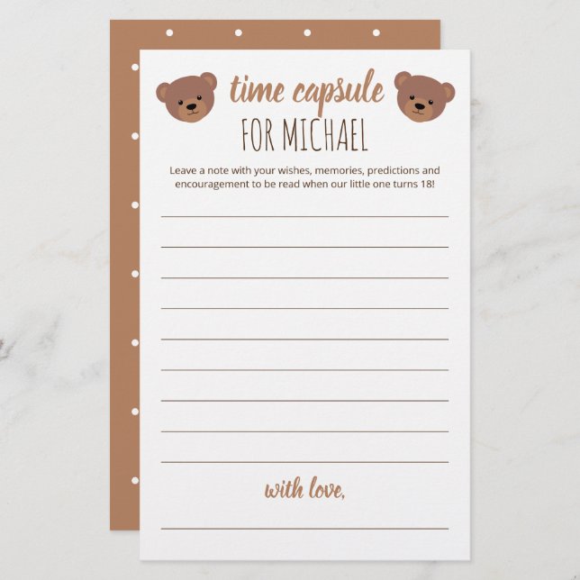 Lámina Cápsula de tiempo para Baby Shower y cumpleaños (Anverso / Reverso)