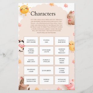 Lámina Caracteres de juego de Baby Shower de animales de