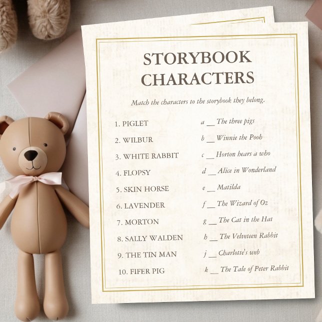 Lámina Caracteres del libro de cuentos Nueva partida de B (Storybook Characters Baby Shower Game, Our next chapter, A new chapter begins, Gender Neutral)