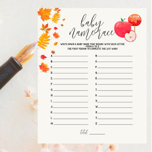 Lámina Caramel Apple Red Baby Shower Name Race Game