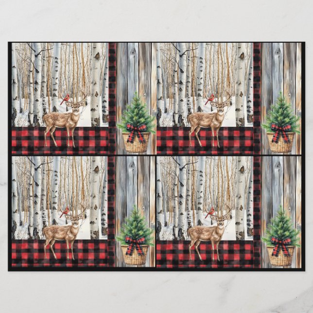 Lámina Cardenal y papel de ciervo en invierno (Anverso)