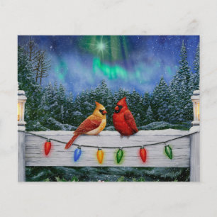Lámina Cardenales y Navidades iluminan la nieve de invier