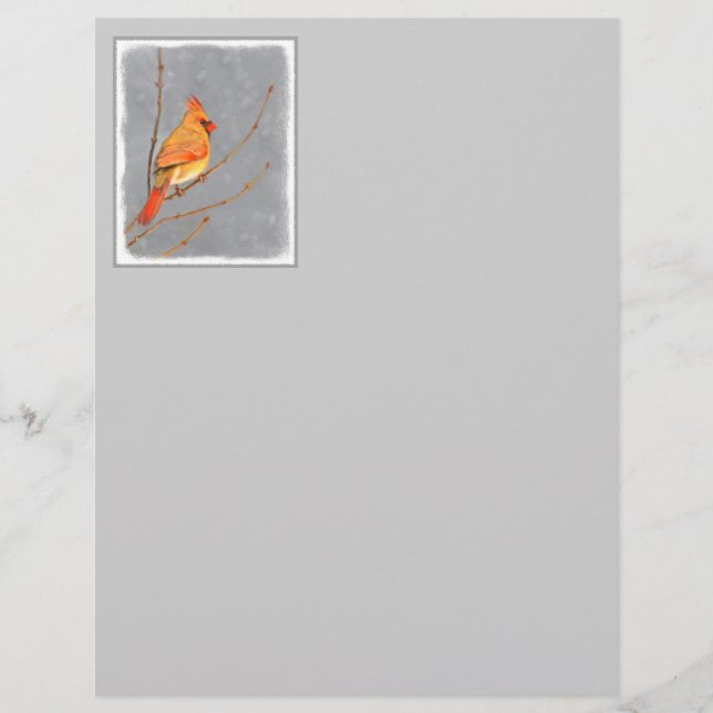 Lámina Cardinal en rama pintura - Arte de aves original (Anverso)