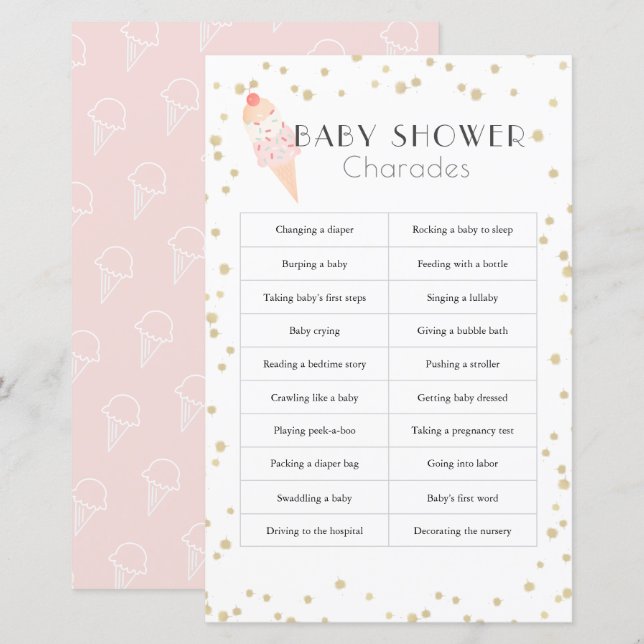 Lámina Cargas Baby Shower rosadas de crema de hielo (Anverso / Reverso)