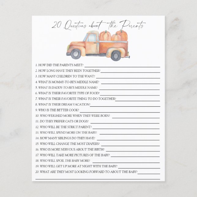 Lámina Carro de calabaza - 20 preguntas sobre los padres (Anverso)