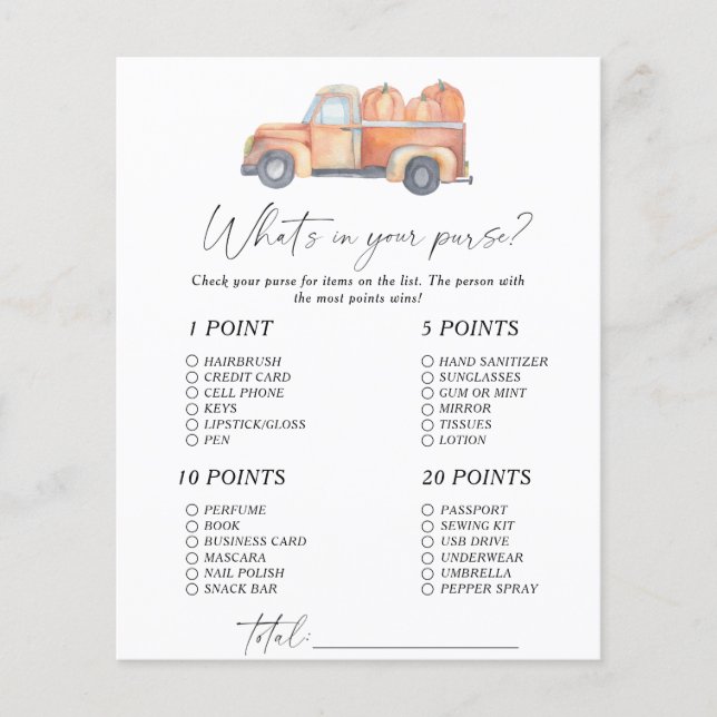 Lámina Carro de calabaza - ¿Qué hay en tu juego de bolso? (Anverso)