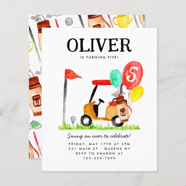 Lámina Carro de golf de presupuesto Bolsa de globos niños (Anverso / Reverso)