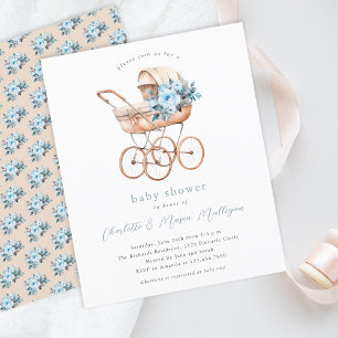 Lámina Carruaje de Bebé Vintage Neutro para Baby Shower d