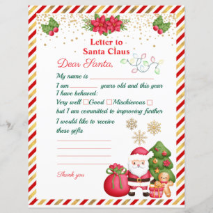 Lámina Carta a Santa Claus Lista de Deseos de Navidad par