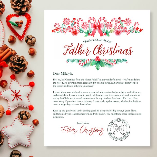 Lámina Carta acuarela de niño de la Navidad de padre (Watercolor Child's Letter from Father Christmas)