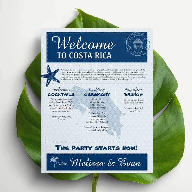 Lámina Carta de bienvenida Boda azul para Costa Rica (Subido por el creador)