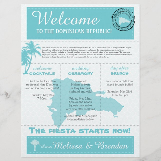 Lámina Carta de bienvenida boda para República Dominicana (Anverso)