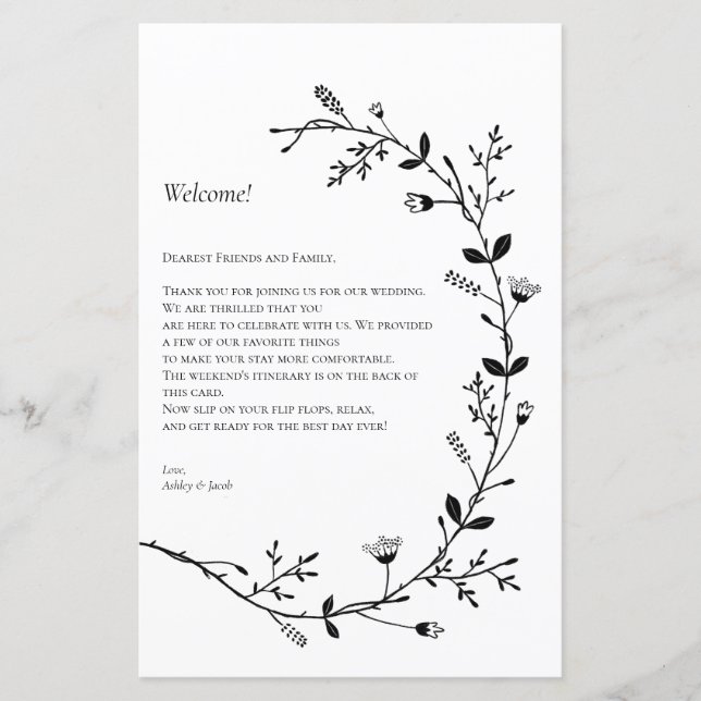 Lámina Carta de bienvenida de Boda de pergamino, tinerari (Anverso)