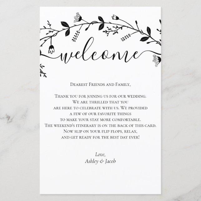 Lámina Carta de bienvenida de Boda de pergamino, tinerari (Anverso)