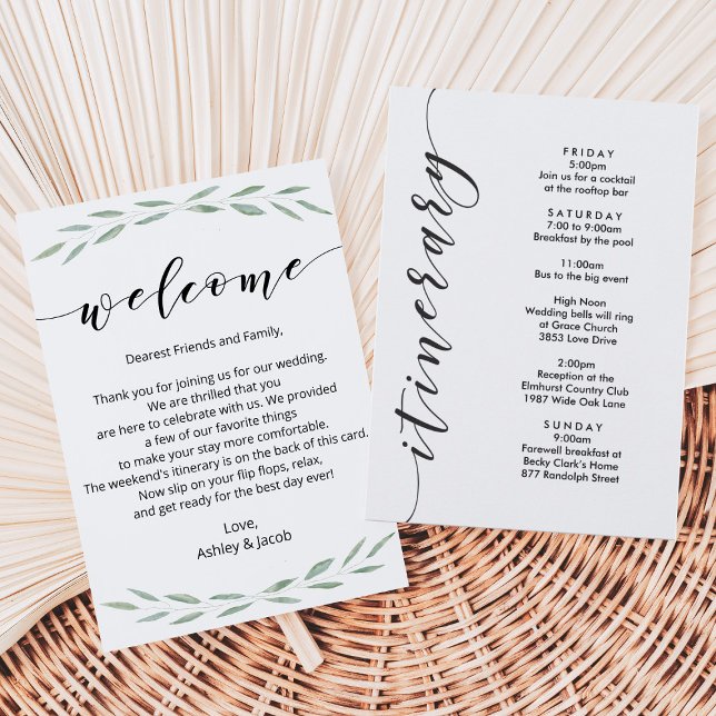 Lámina Carta de bienvenida de Boda Sage Greenery, Itinera (Subido por el creador)
