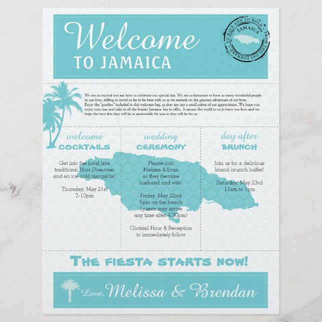Lámina Carta de bienvenida de Jamaica para Boda de árbol  (Anverso)