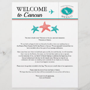 Lámina Carta de bienvenida verde azulada de Coral México 