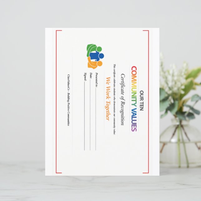 Lámina Carta de Certificado de Valor Juntos (Anverso de pie)