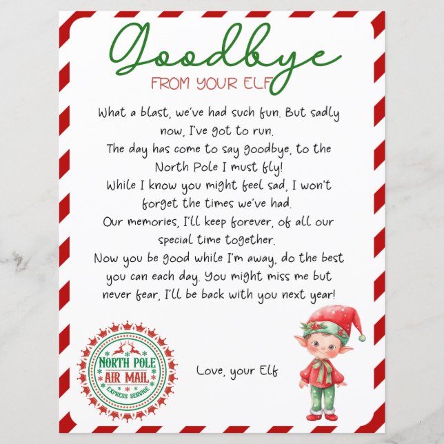 Lámina Carta de despedida Elf, carta de salida Elf (Anverso)