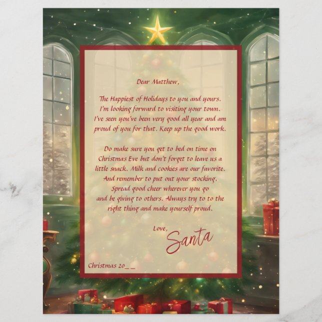 Lámina Carta de época de Santa con árbol de Navidad (Anverso)