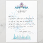 Lámina Carta de la nieve acuática de Santa Claus<br><div class="desc">Hermosa carta de Santa Claus que usted puede personalizar para su hijo/hijos. Una hermosa casa cubierta de nieve y bosques del norte en la parte delantera con un reno llevando regalos de Navidades en la espalda y hermosos copos de nieve cayendo en ambos lados. ¡Una encantadora sorpresa para el niño...</div>