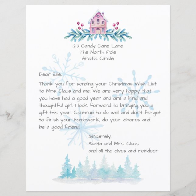 Lámina Carta de la nieve acuática de Santa Claus (Anverso)