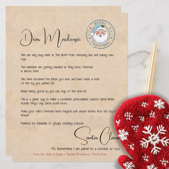 Lámina Carta de la oficina de Santa Personalizada (Letter From the Desk of Santa Personalized and signed by the big man himself. Created by Ricaso elf.)