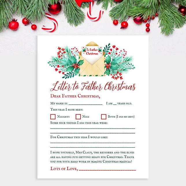 Lámina Carta de los niños acuarelas a la Navidad de Papá  (Watercolor Kids Letter to Father Christmas)
