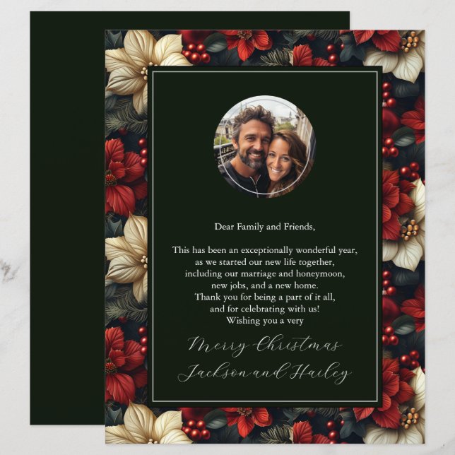 Lámina Carta de papel para Navidades de fotografía floral (Anverso / Reverso)