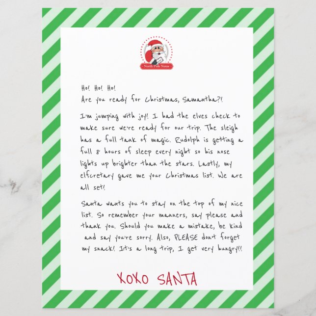 Lámina Carta De Santa Claus A Los Niños (Anverso)