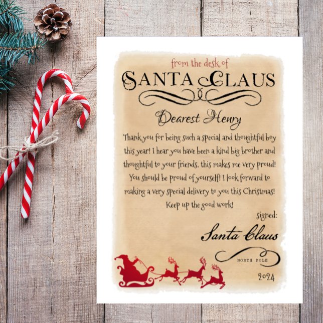 Lámina Carta de Santa Claus impresa de Santa Sleigh (letter from santa, vintage santa letter, printable santa letter, approved santa claus letter)