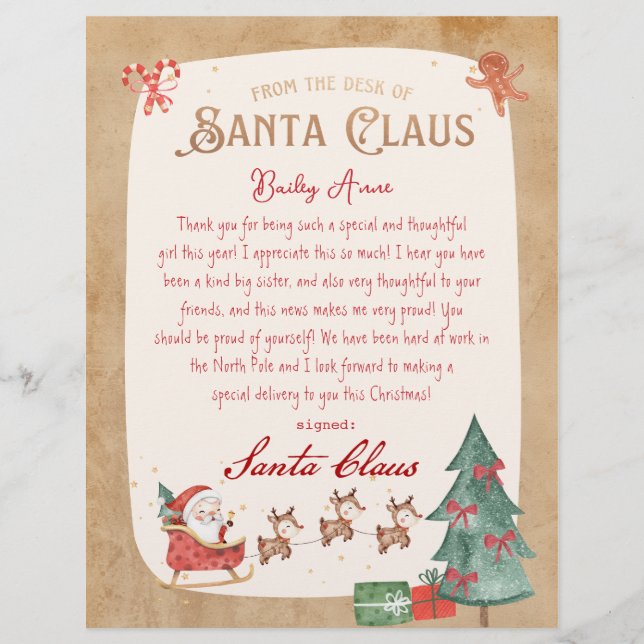 Lámina Carta de Santa Claus impresa desde Santa Sled (Anverso)