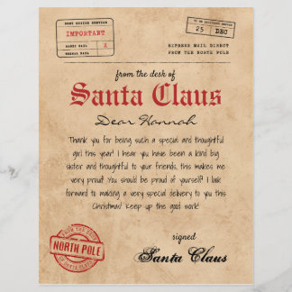 Lámina Carta de Santa Claus impresa desde Santa Vintage