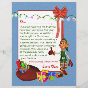 Lámina Carta de Santa - Elf y juguetes Letterhead